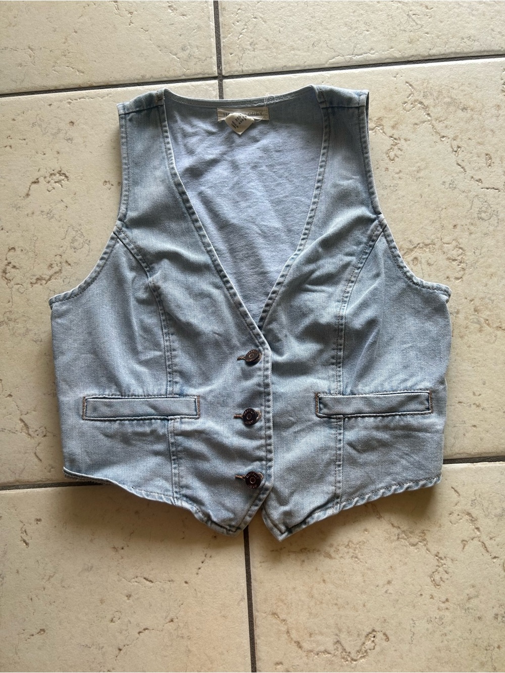 Women's Light Blue Denim Vest - Casual Button-Front Waistcoat